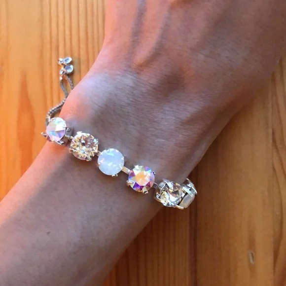 White Opal + AB Adjustable Crystal Bracelet